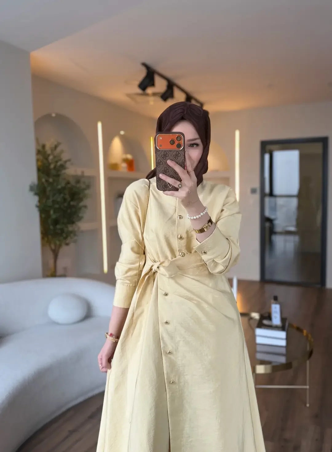 Wrap Dress in Cupro Fabric with Gold Buttons