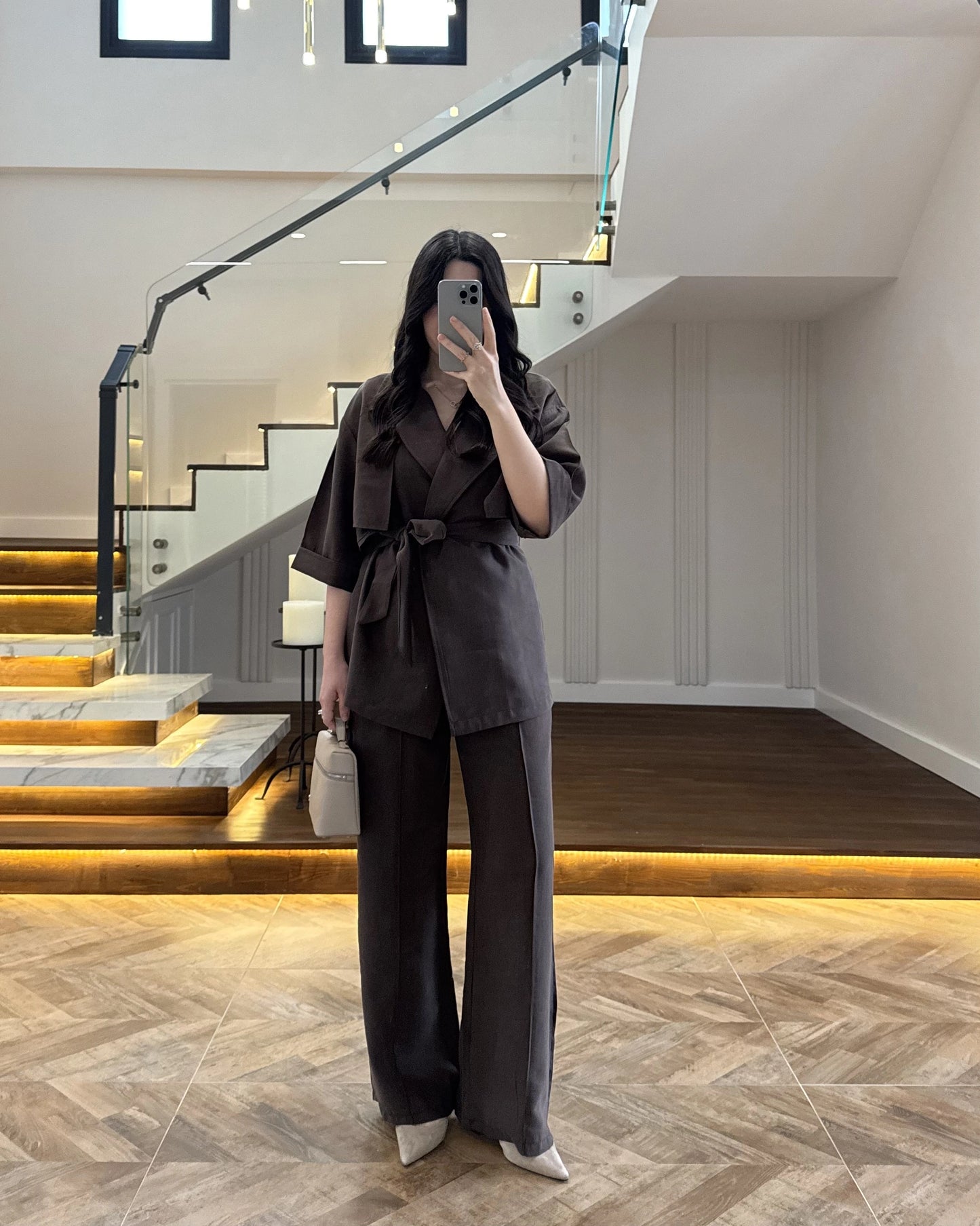 WRAP-NECK TWO-PIECE SET WITH WAIST TIE