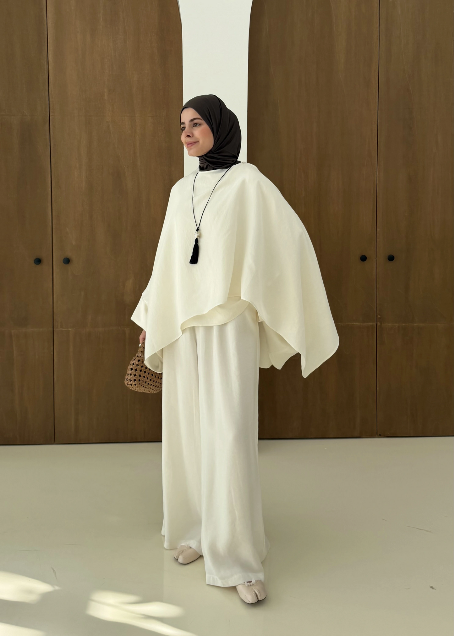 Sonia Ecru Cape Blouse and Pants Set - off white