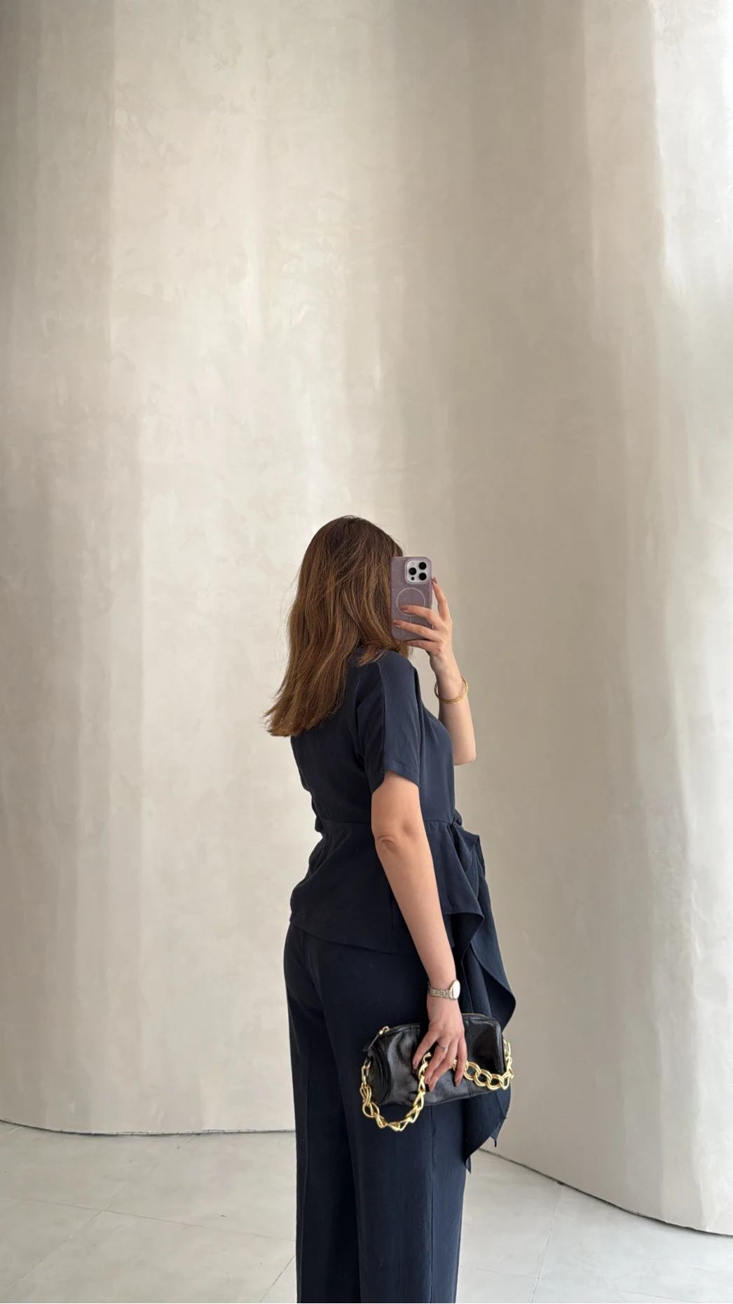 Stand-Up Collar Tie Detail Suit - navy blue