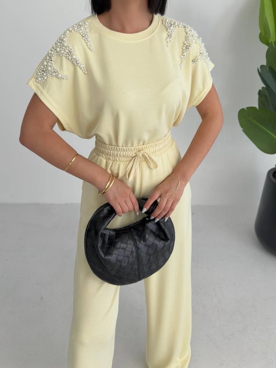 Oysho fabric suit studded with stones