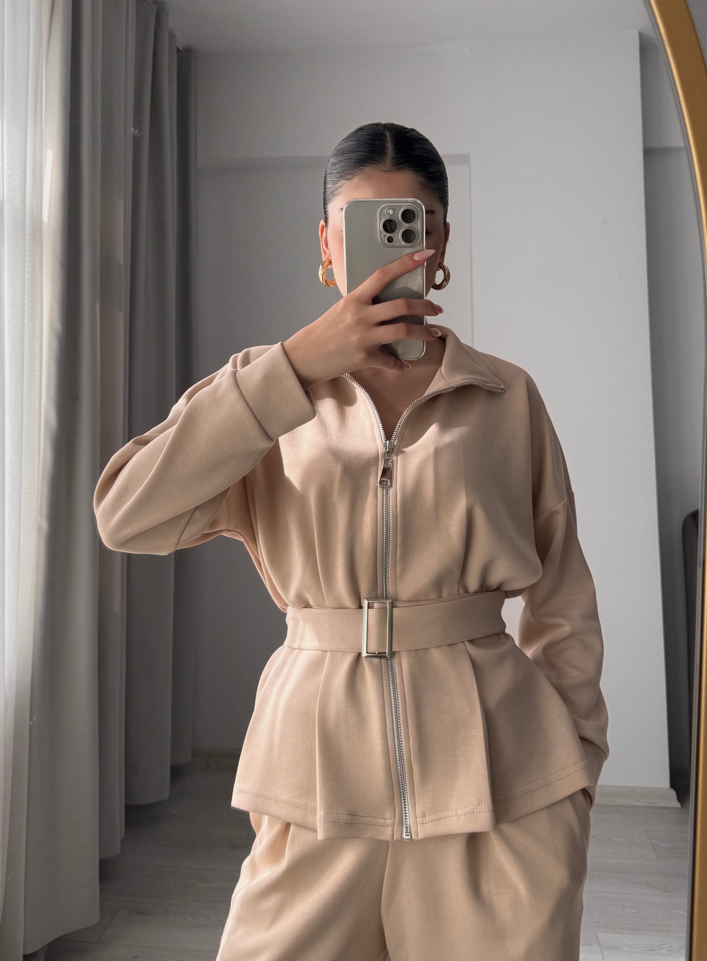 Oysho tracksuit belted jacket, Wide-leg pleated trouser co-ord set