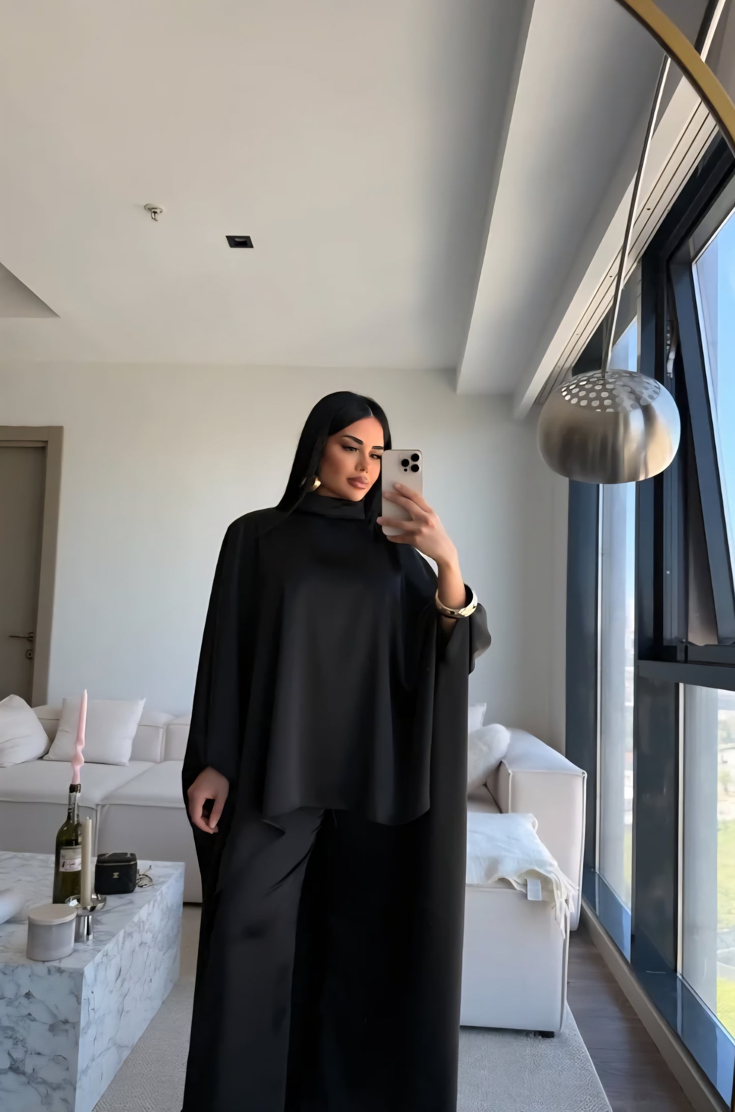 Elegant Asymmetrical satin Cape Set - black