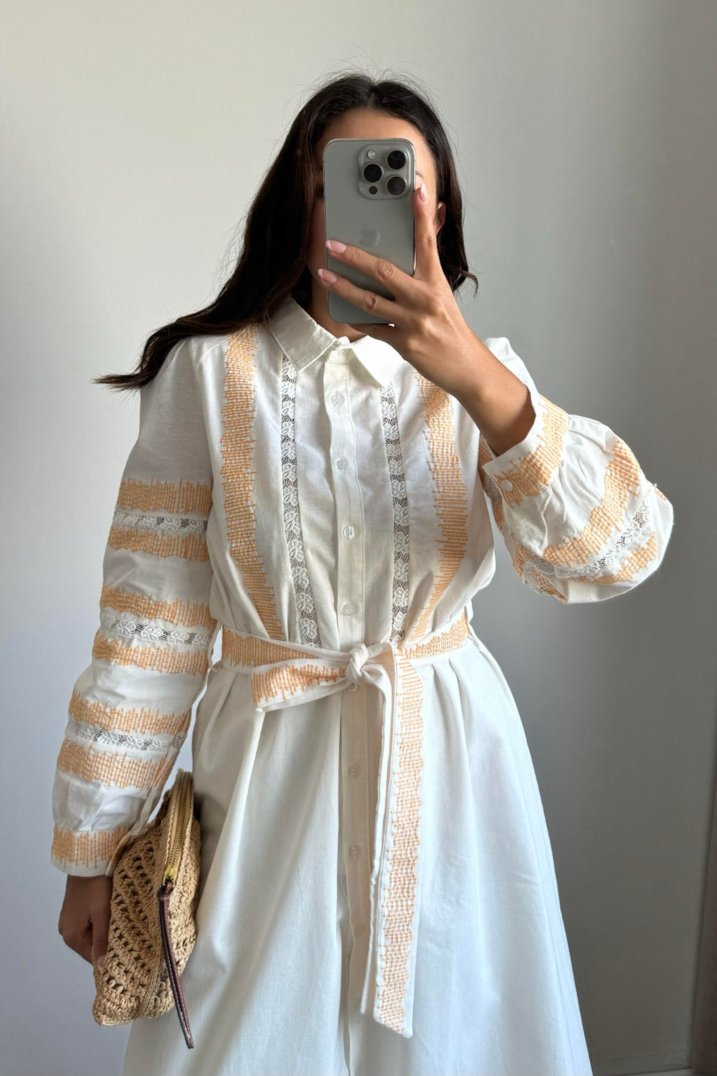 Belted dress with embroidery details