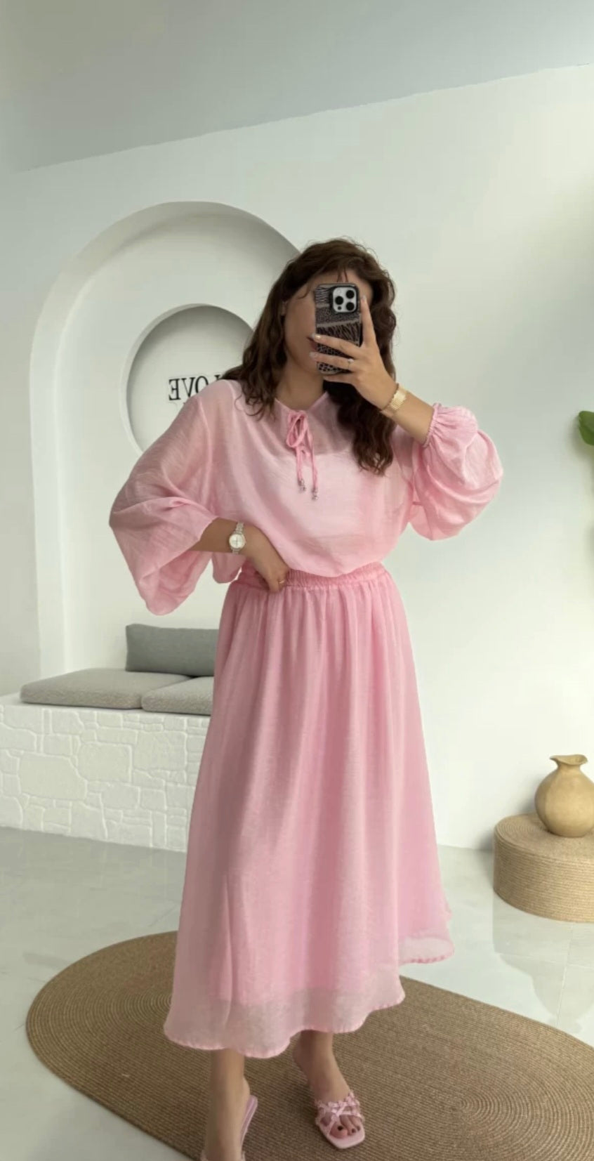 Chiffon blouse with midi skirt co-ord set