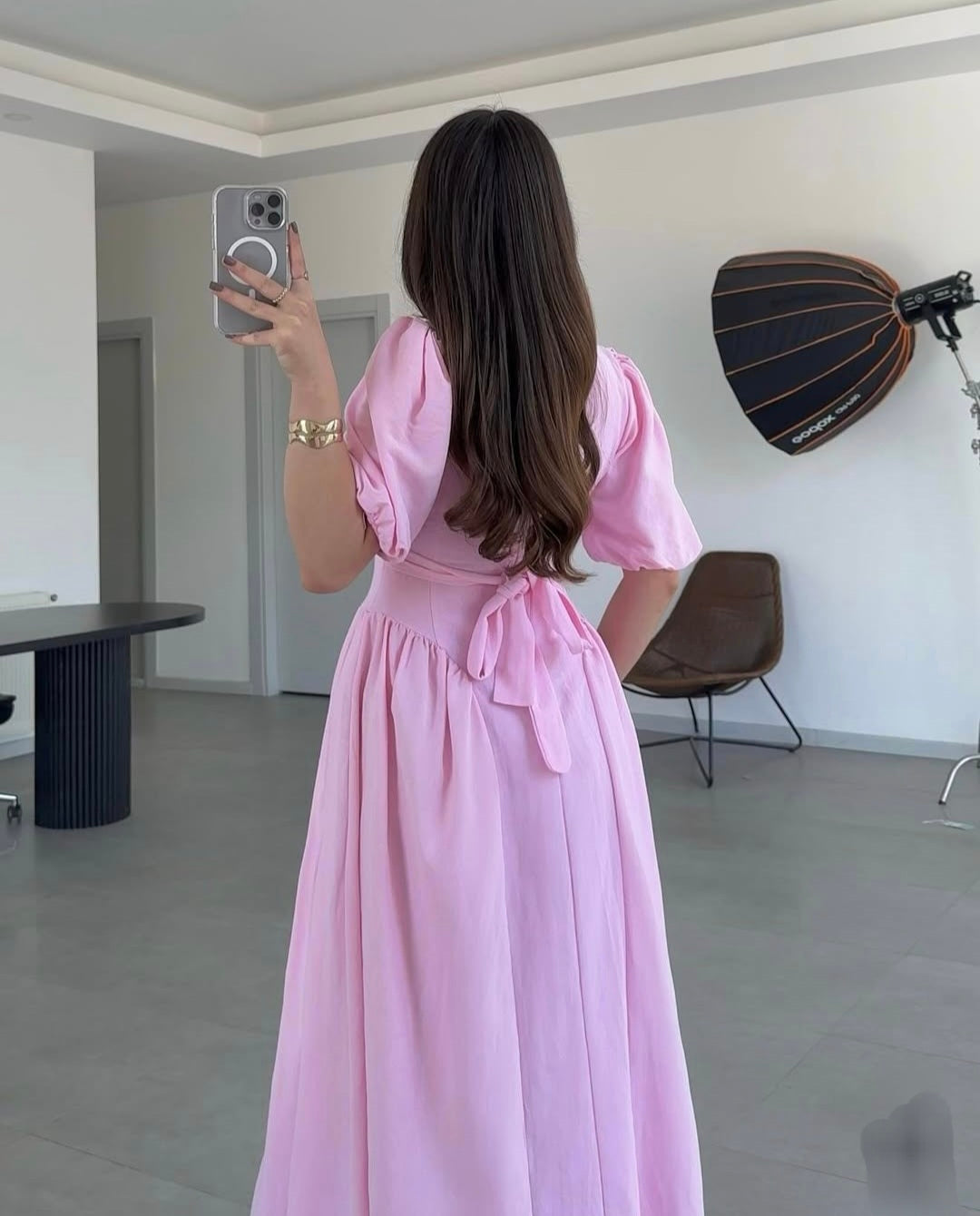 Short sleeve belted linen dress