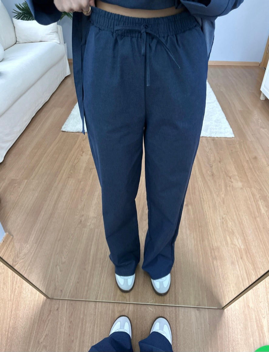 Wide sleeve belted shirt with elastic waistband trouser gabardine co-ord set