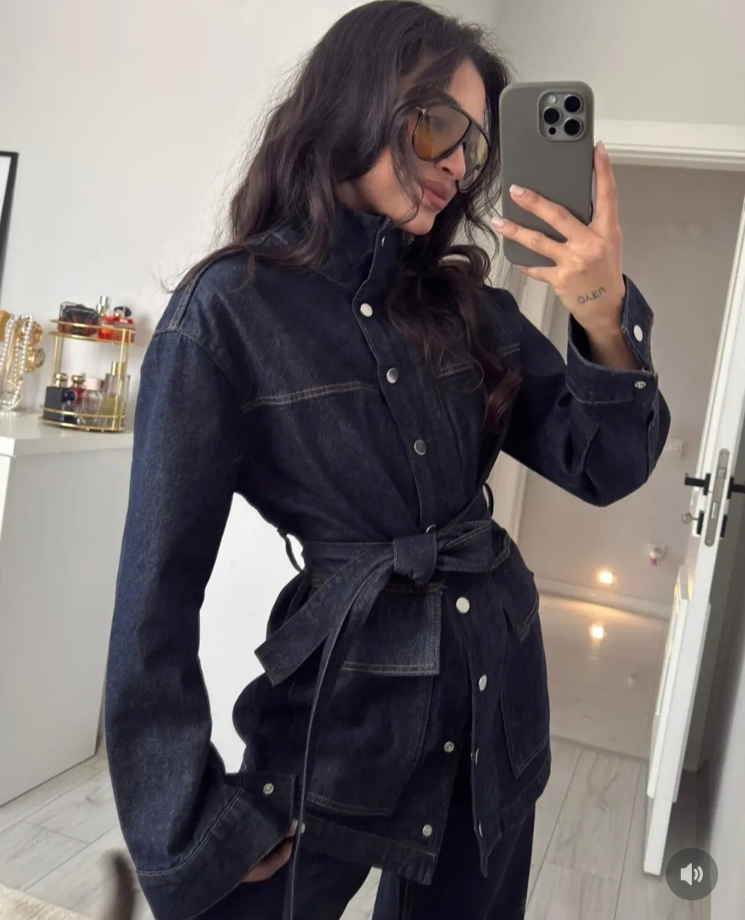 Belted jeans jacket ,straight leg trouser co-ord set