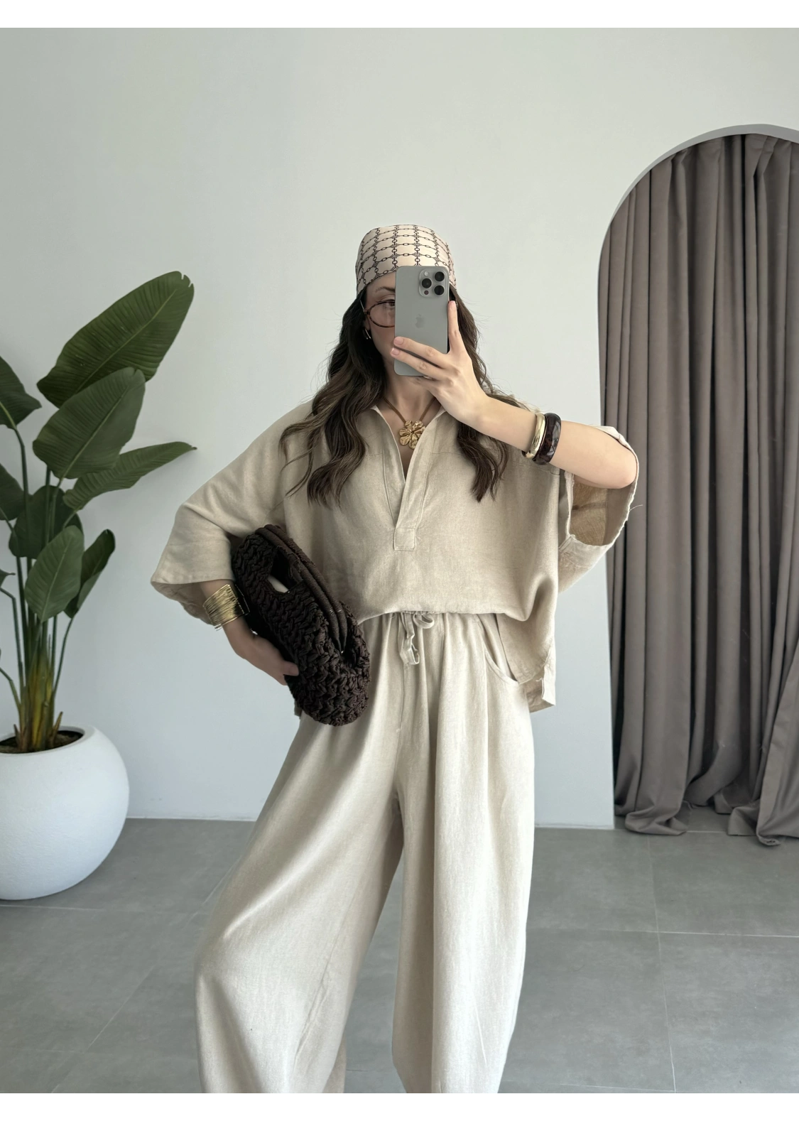 Oysho model linen co-ord set