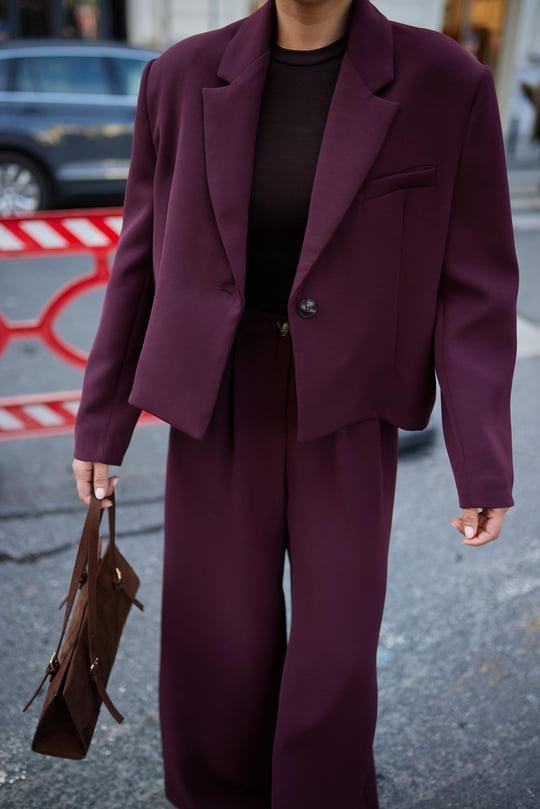 Cropped blazer, wide leg trouser suit