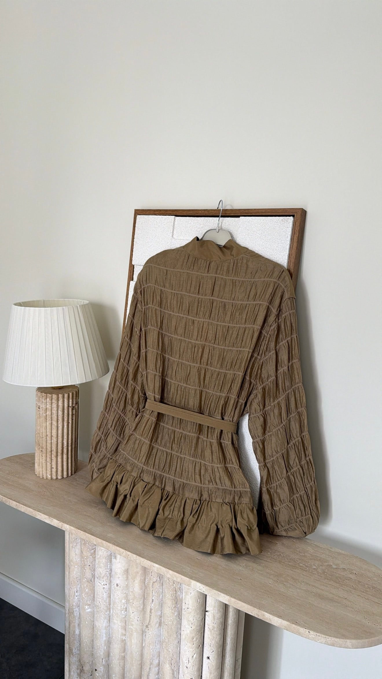 belted zipper crinkle jacket ,waistband wide leg trouser co-ord set