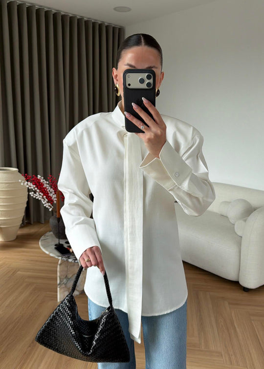 Cross-Tie Padded Shirt white
