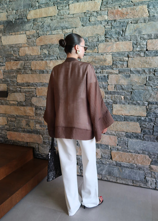 Chinese Buttoned Transparent Shirt Khaki