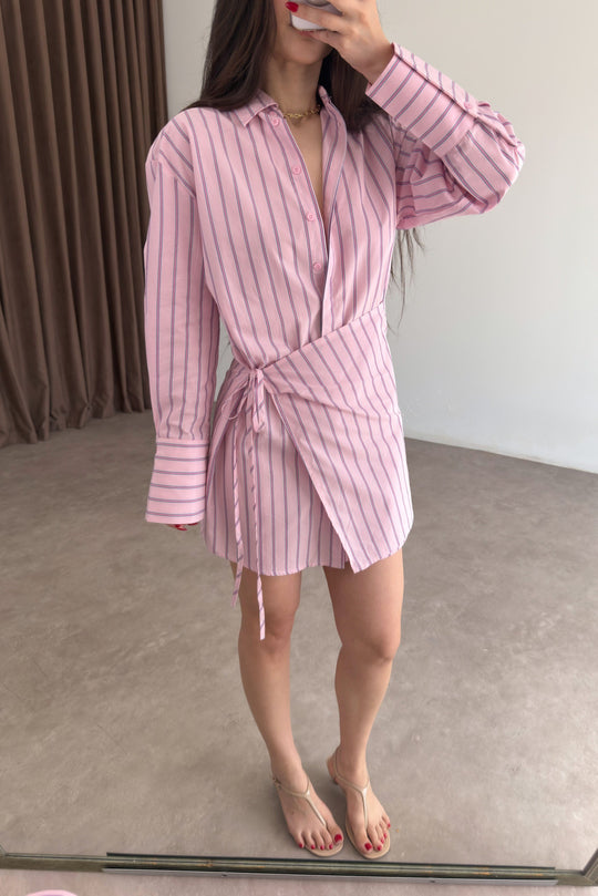 Pink Striped attached Wrap Shirt