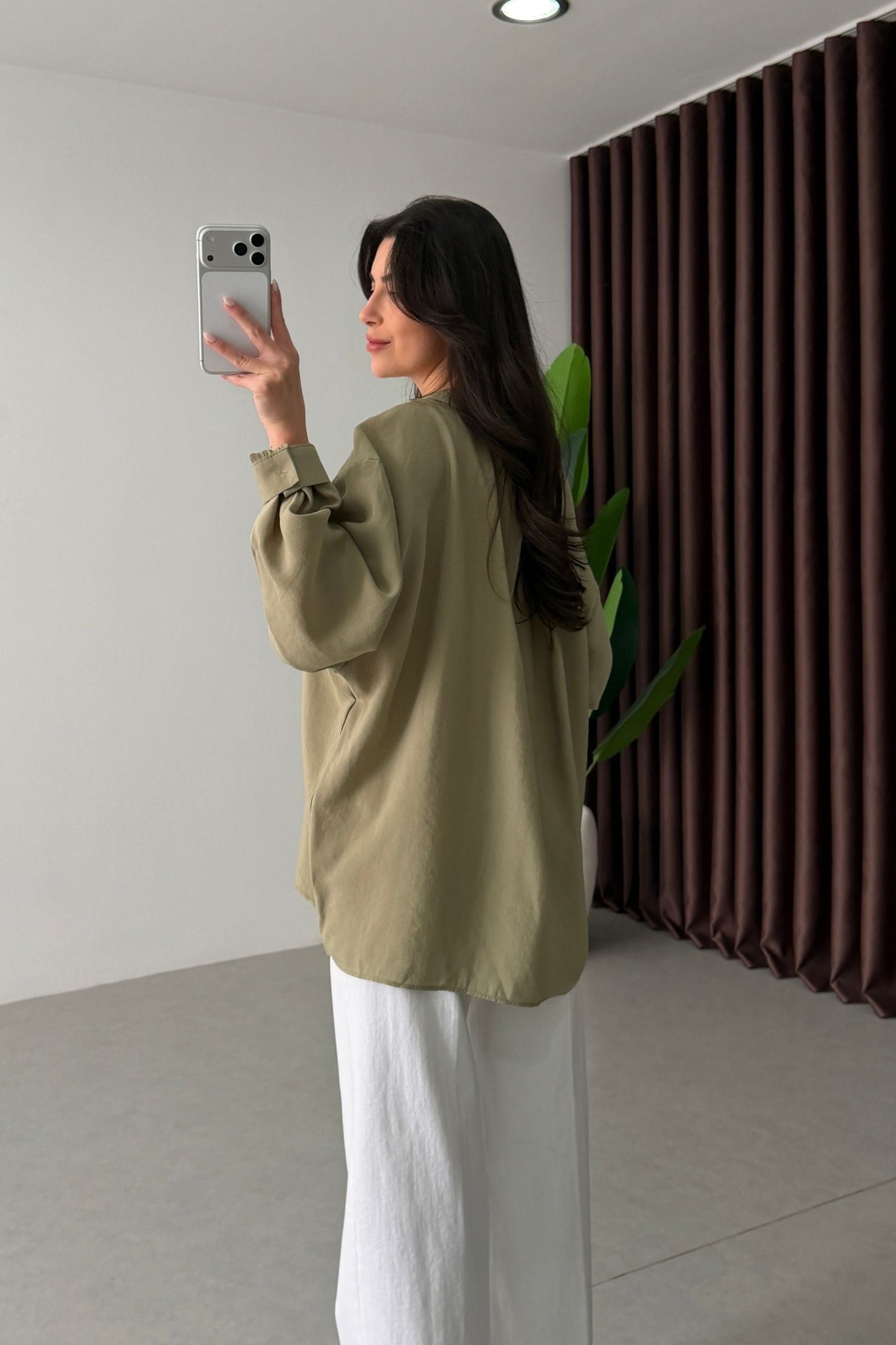 Modal fabric oversized shirt-light green