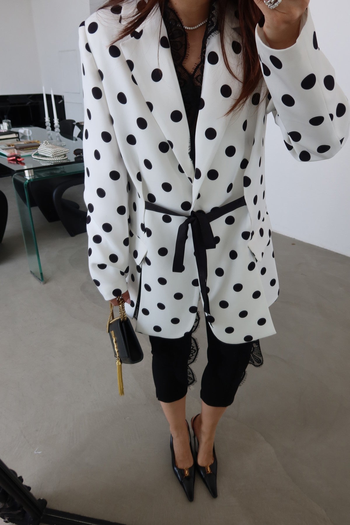 Polka Dot Jacket with Lace Details