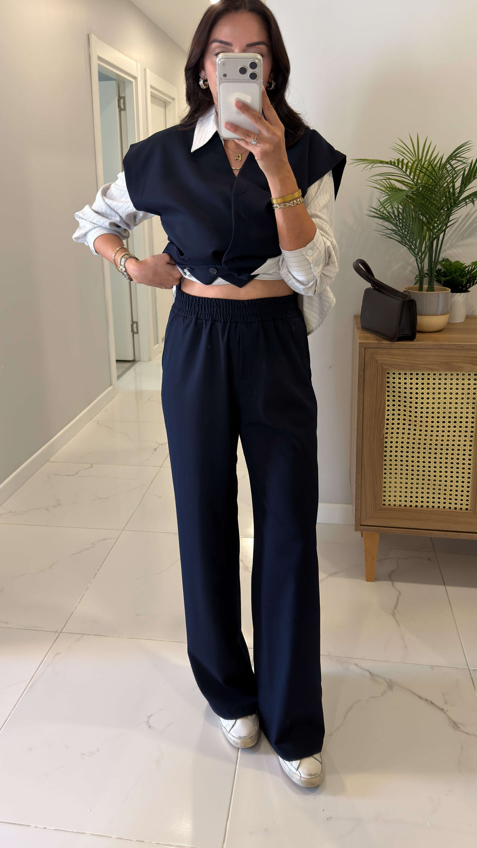 Vest with attached Shirt,waistband straight leg trouser co-ord Set