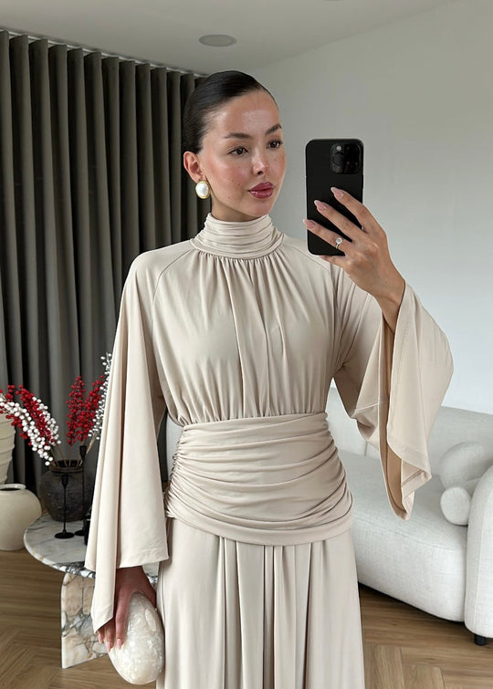 Draped Premium Dress - beige