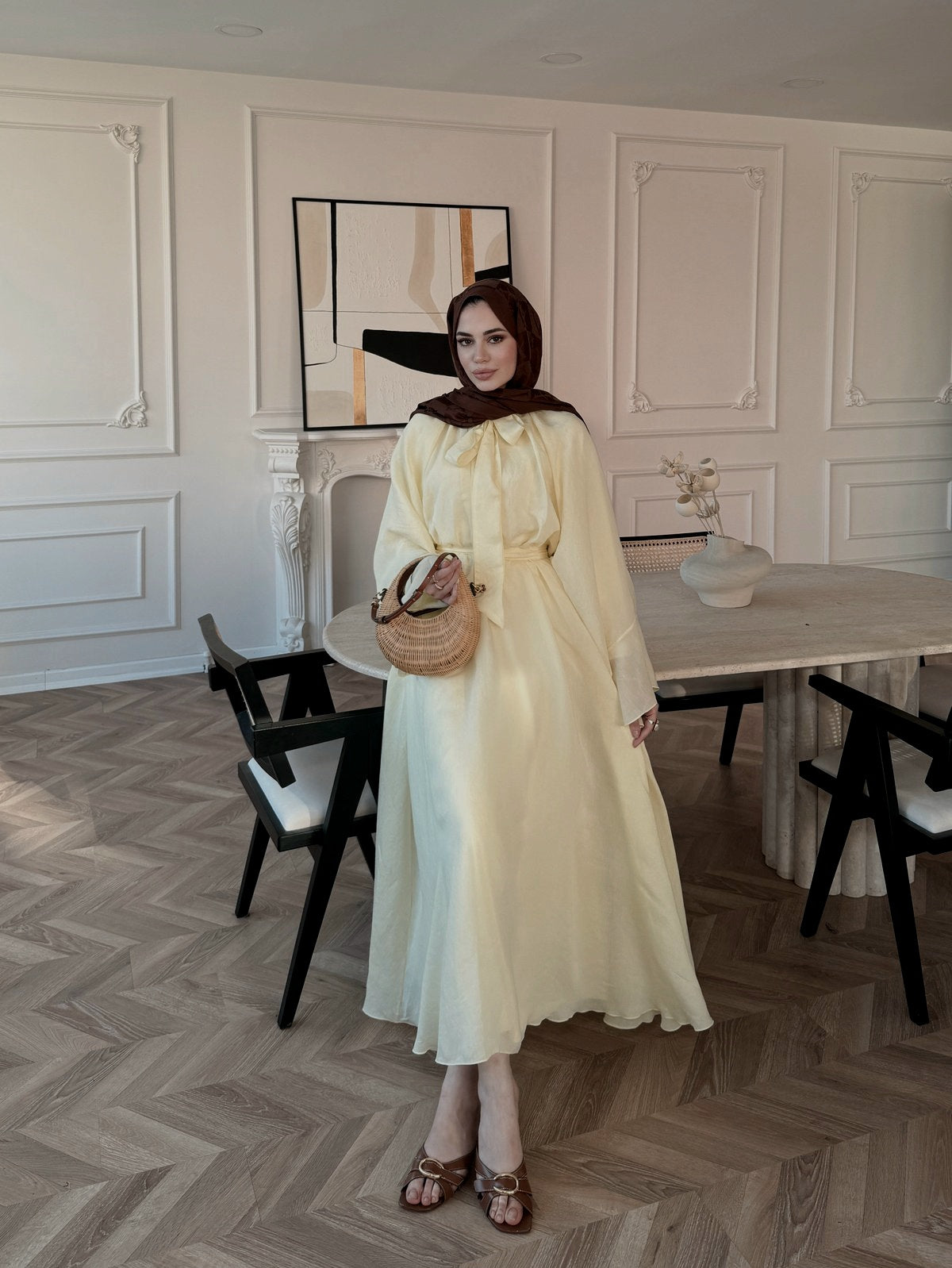 Wide sleeve tie Detail blouse with maxi skirt chiffon set