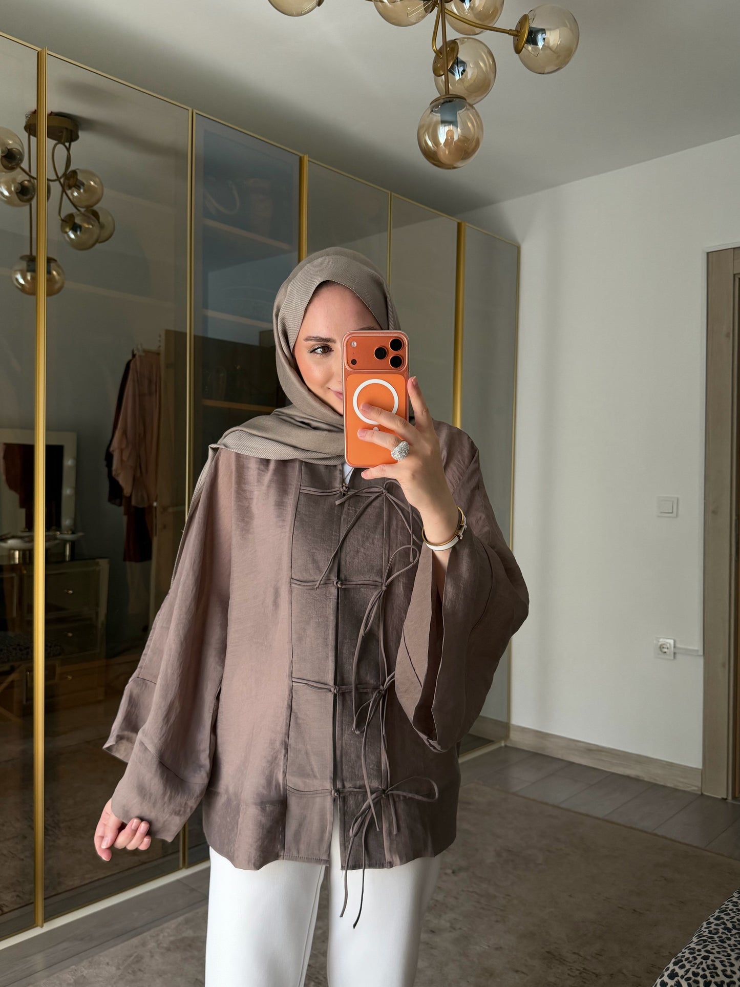 Chinese Buttoned Transparent Shirt - light brown