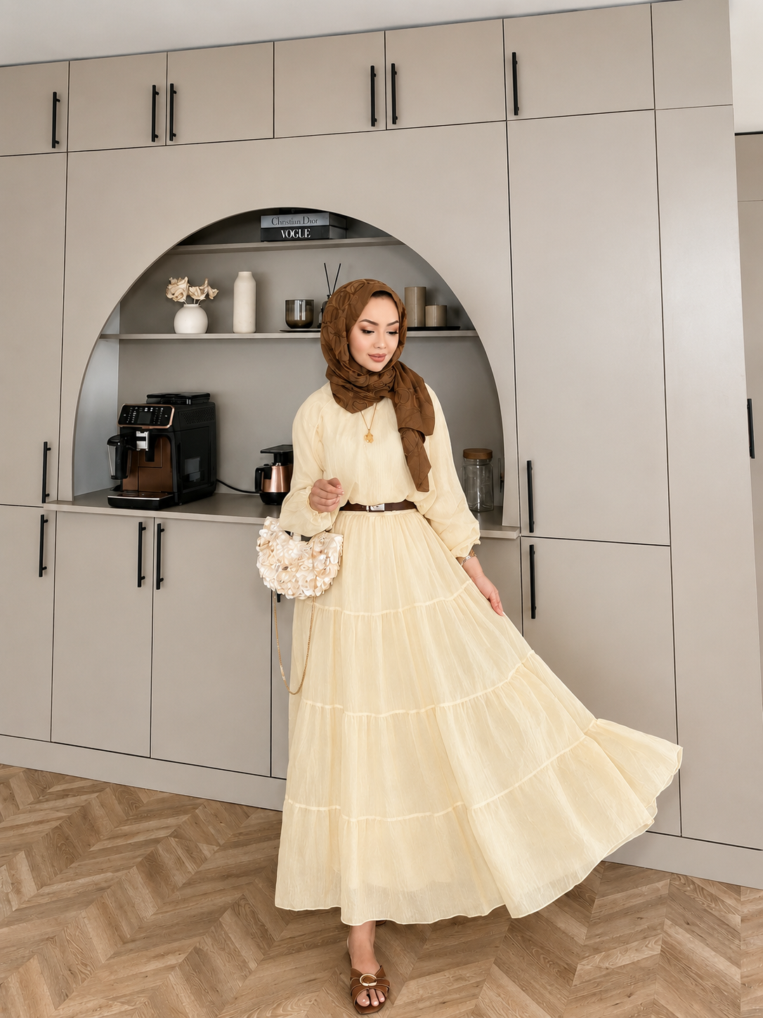Balloon Sleeve Blouse paired with a maxi skirt - yellow