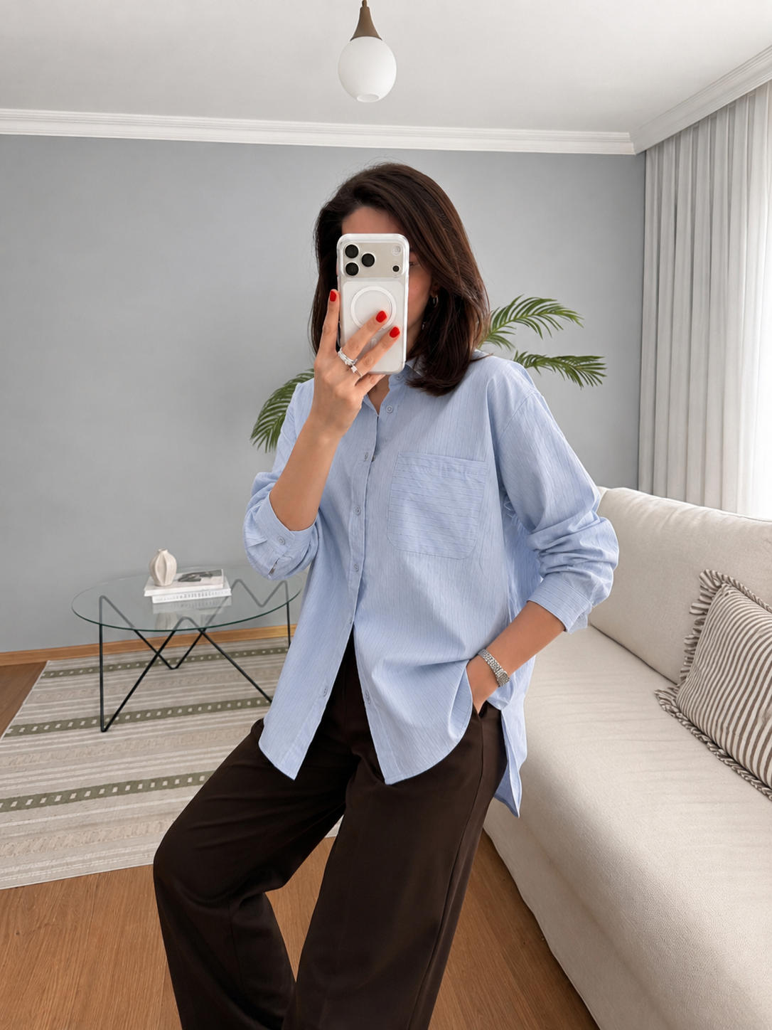 Striped poplin shirt with pocket
