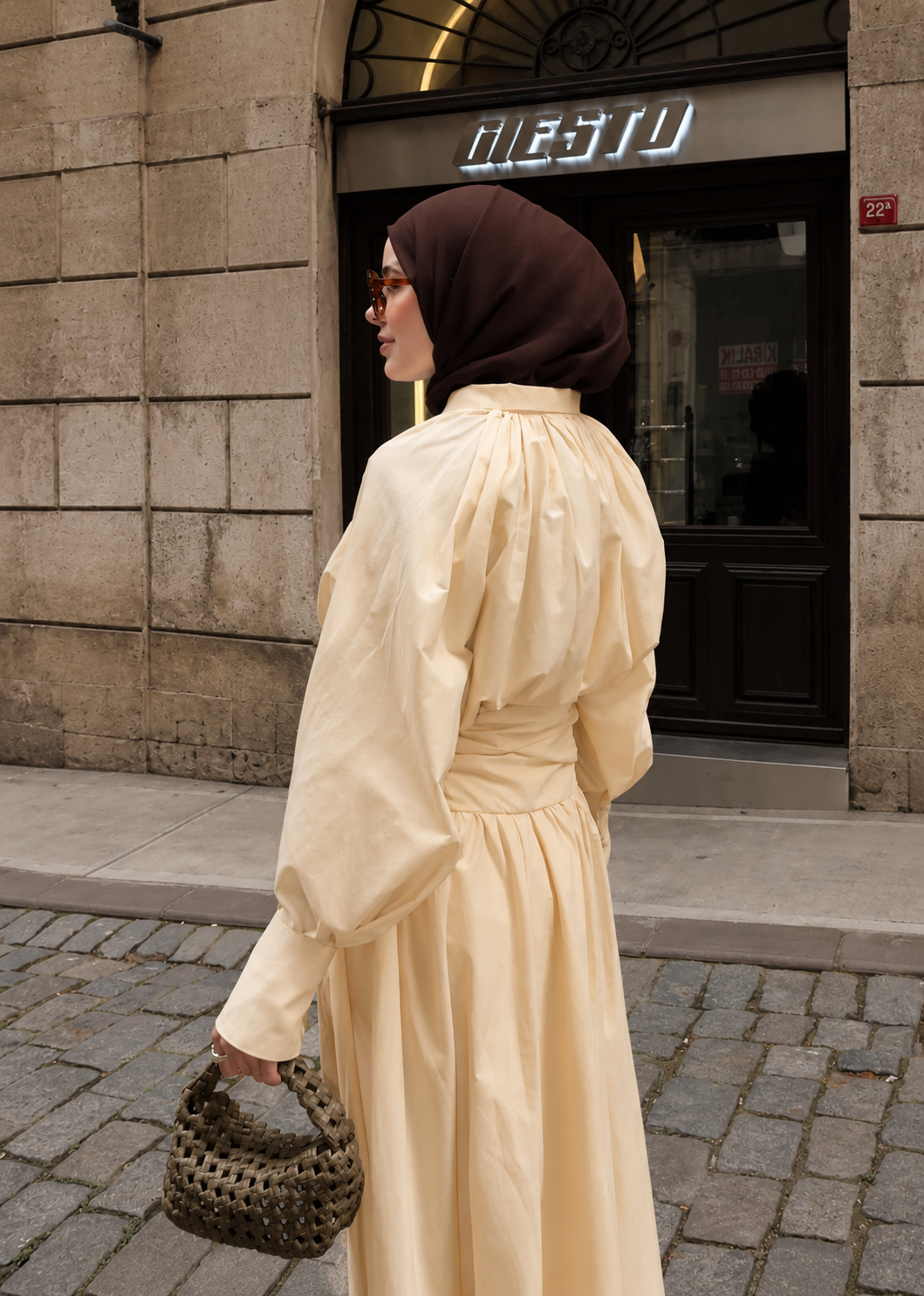 Premium Two-Piece Set Featuring a Waist-Fitting Maxi Skirt and Adjustable-Cuff Sleeve shirt - butter yellow