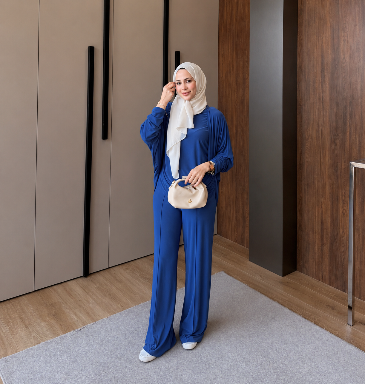 Three pieces stretch cotton fabric set - royal blue