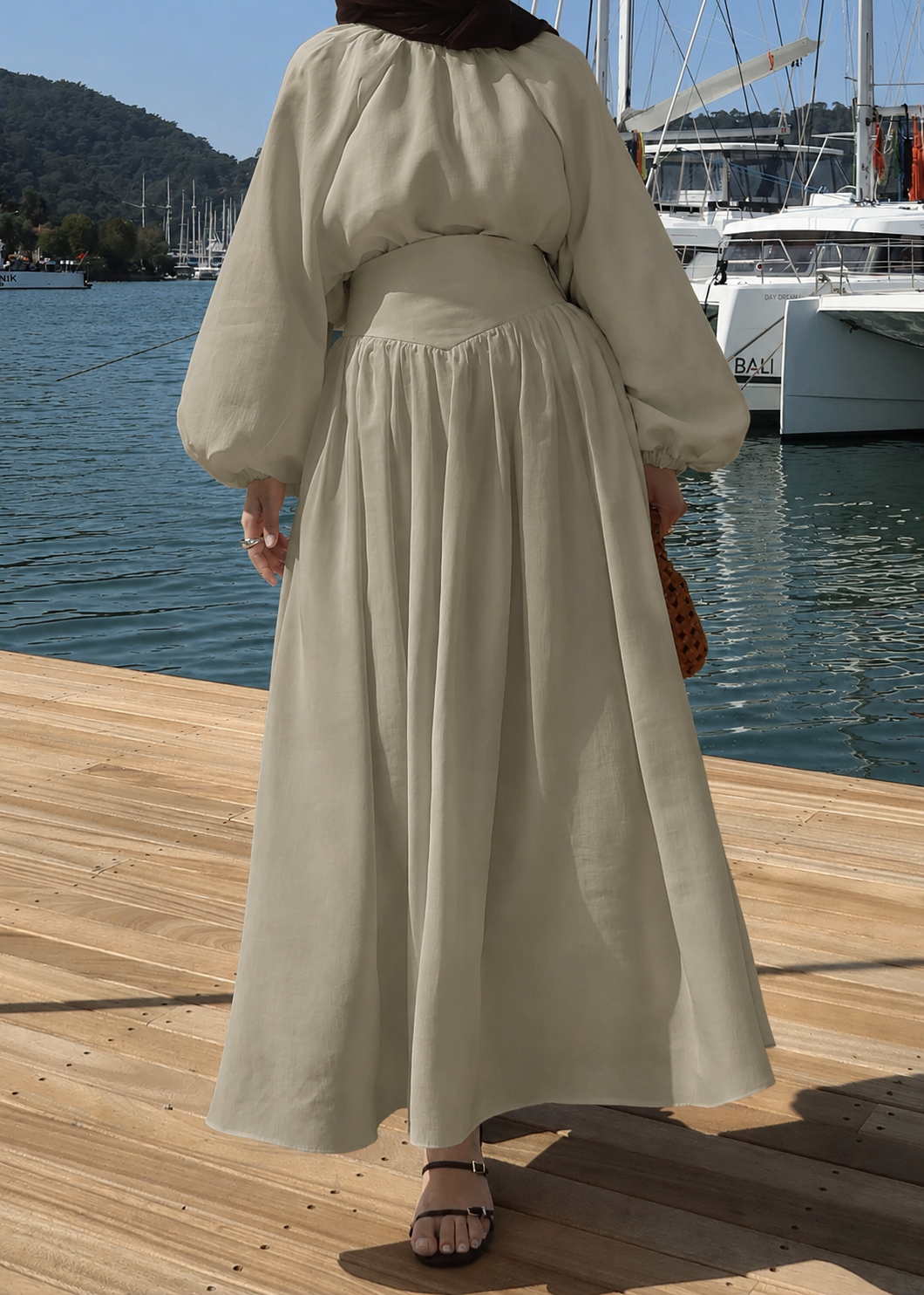 Designer Blouse waist detailed Skirt Set - light olive green