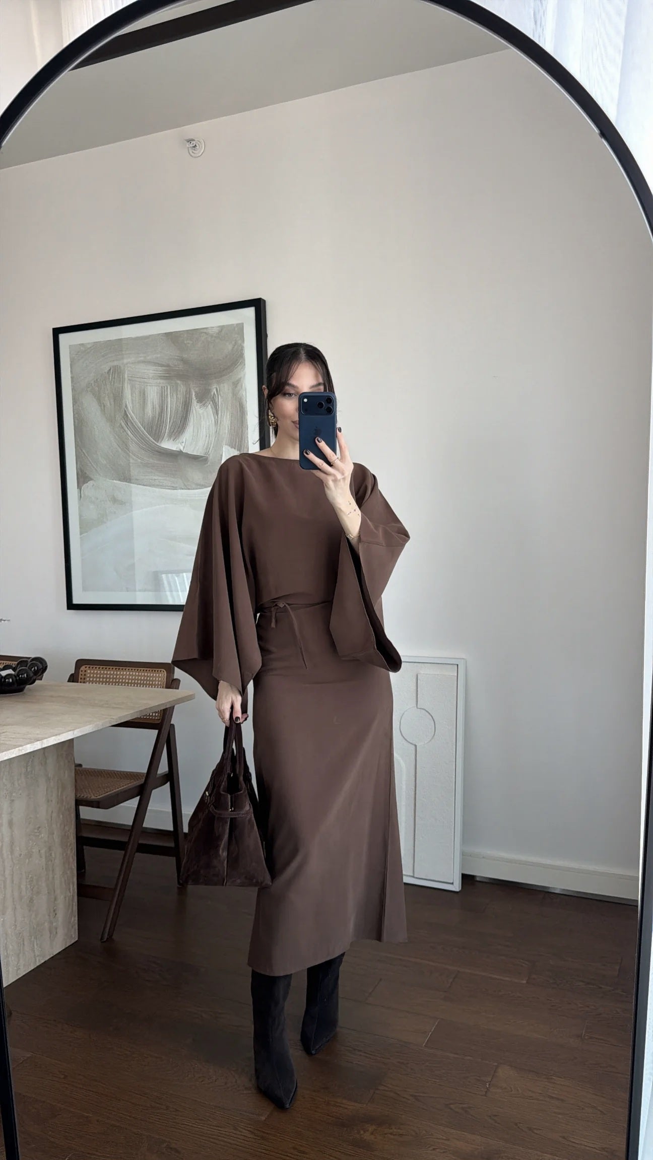BATWING SLEEVE BELTED DRESS