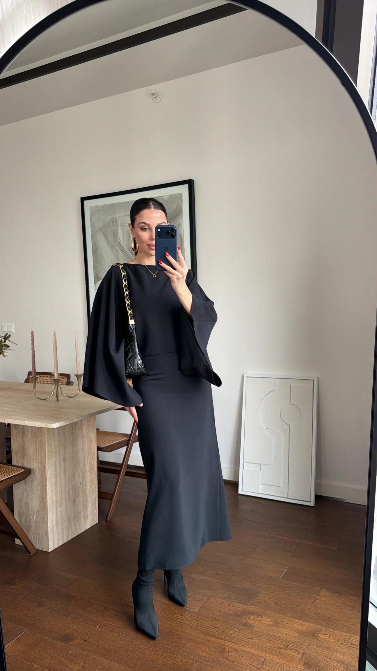 BATWING SLEEVE BELTED DRESS