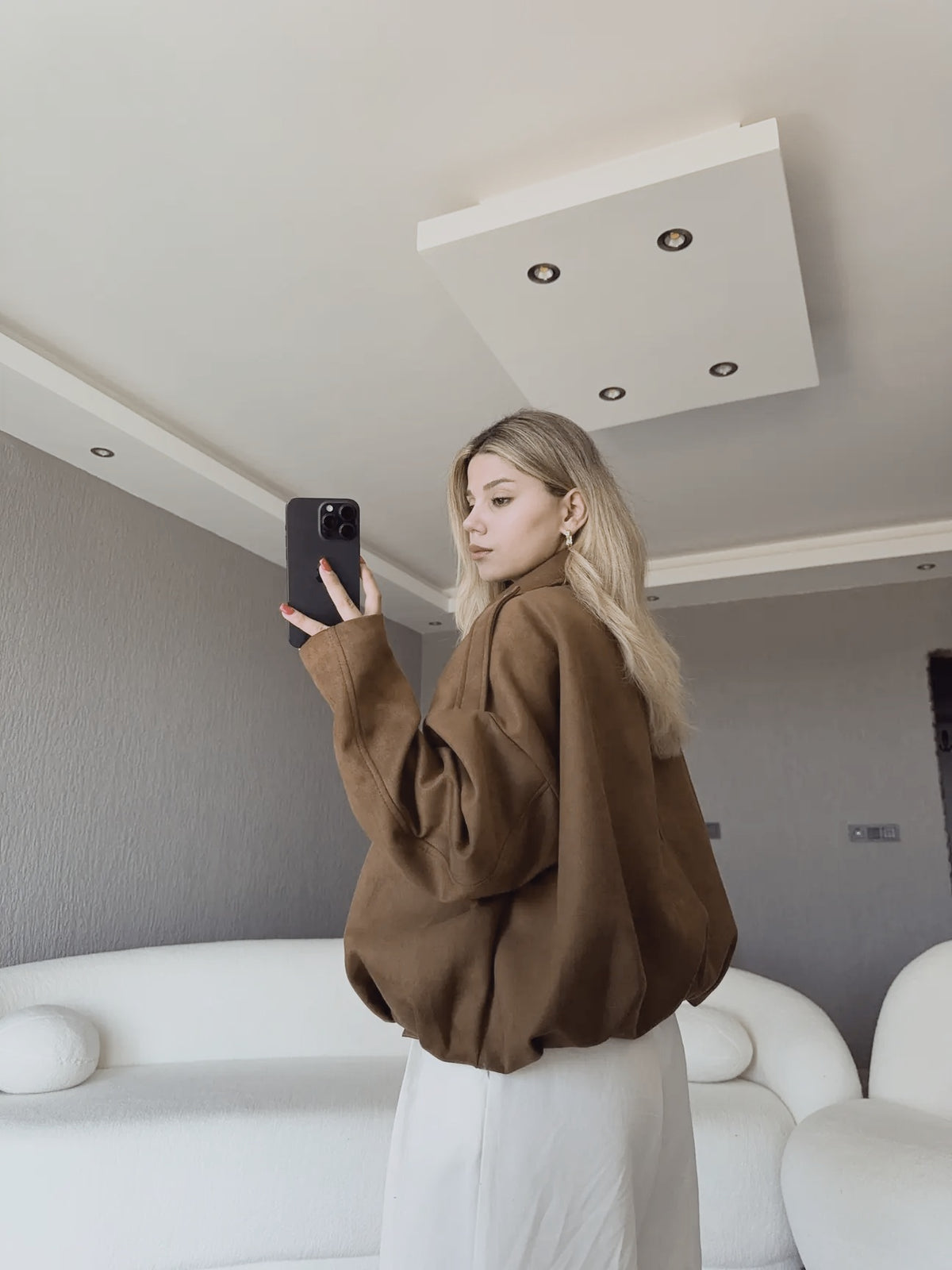 Zr model faux suede bomber jacket