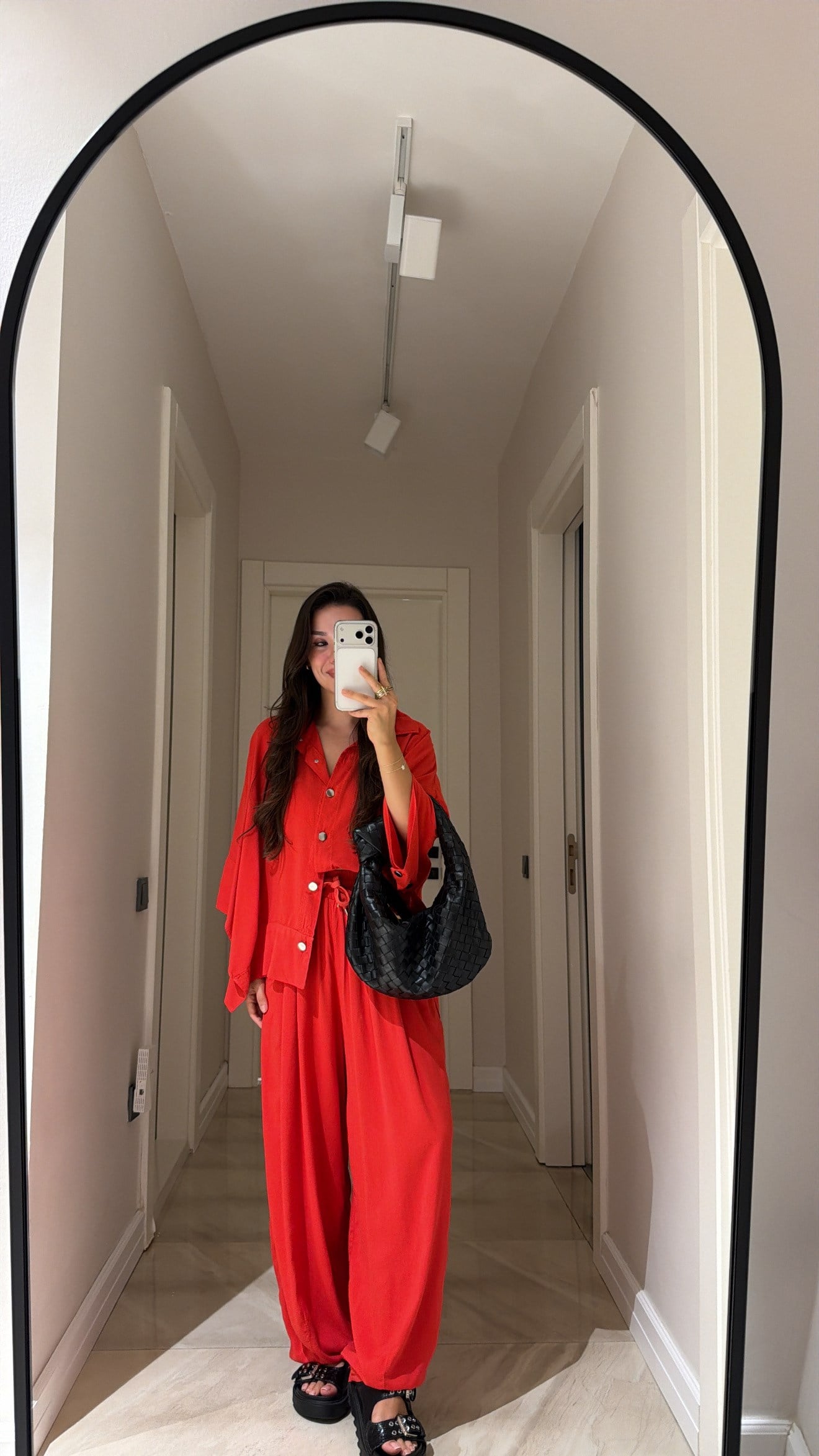 Red Silver Buttoned Poncho Set