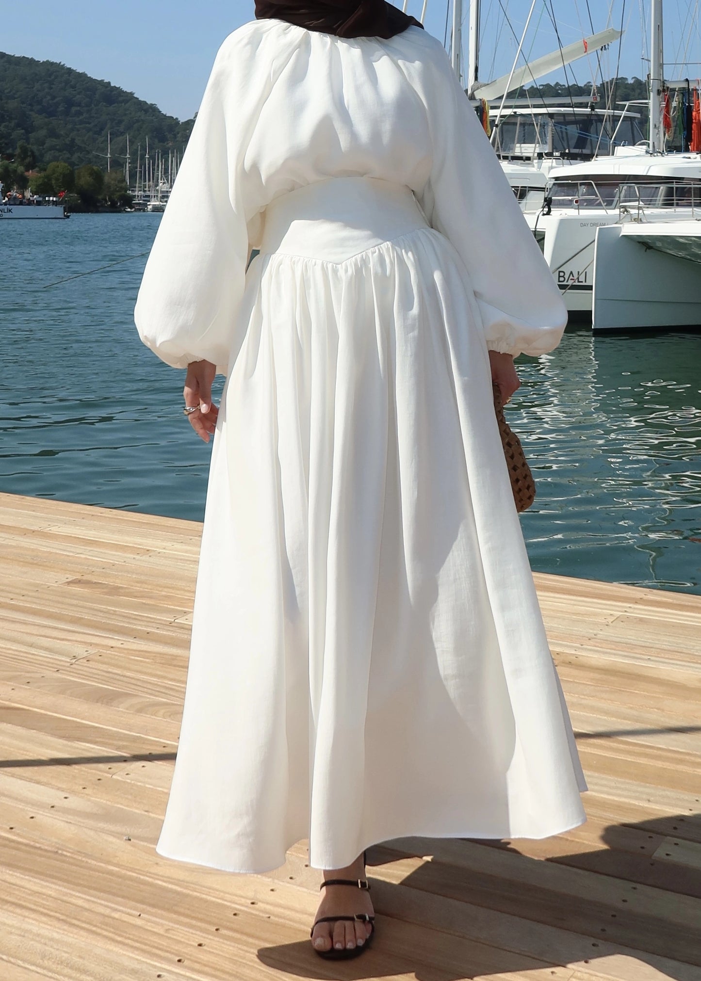 Designer Blouse waist detailed skirt Set - white