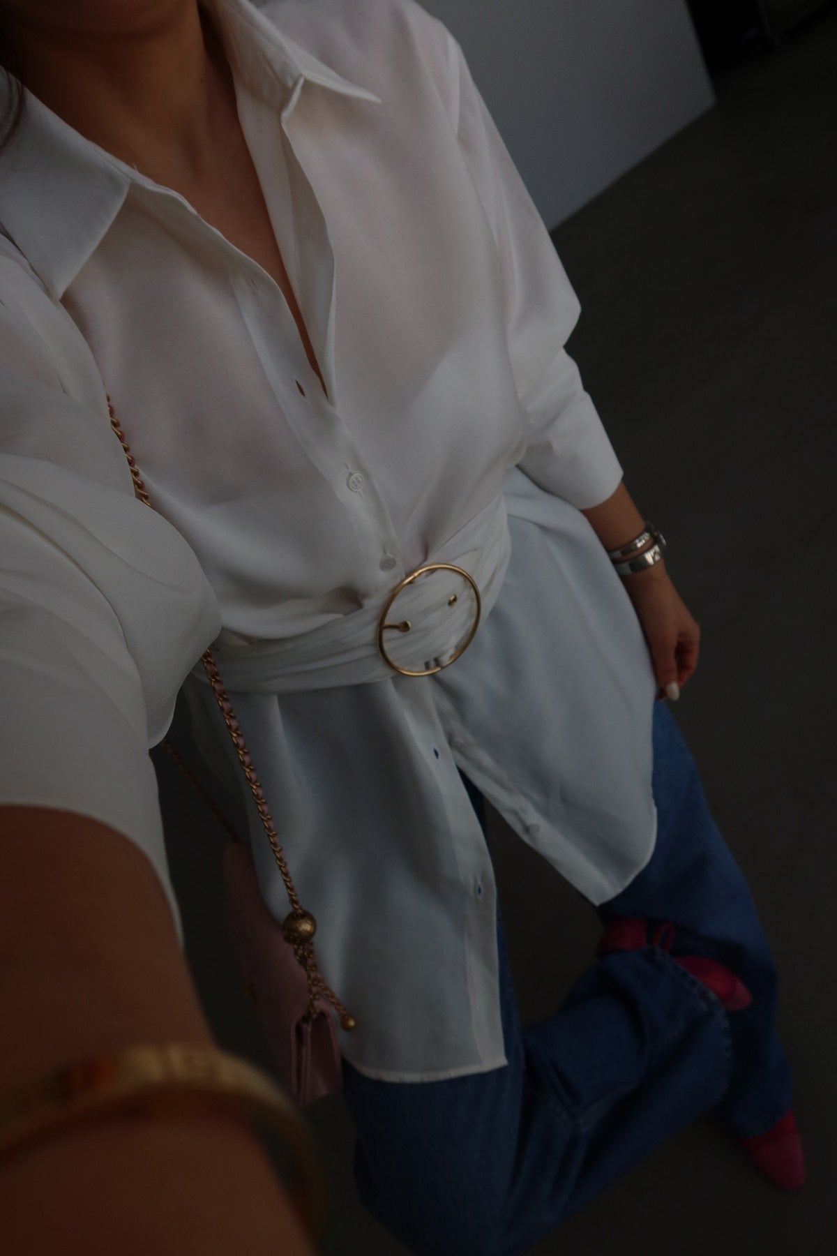 Tencel fabric Shirt with gold Buckle Belt