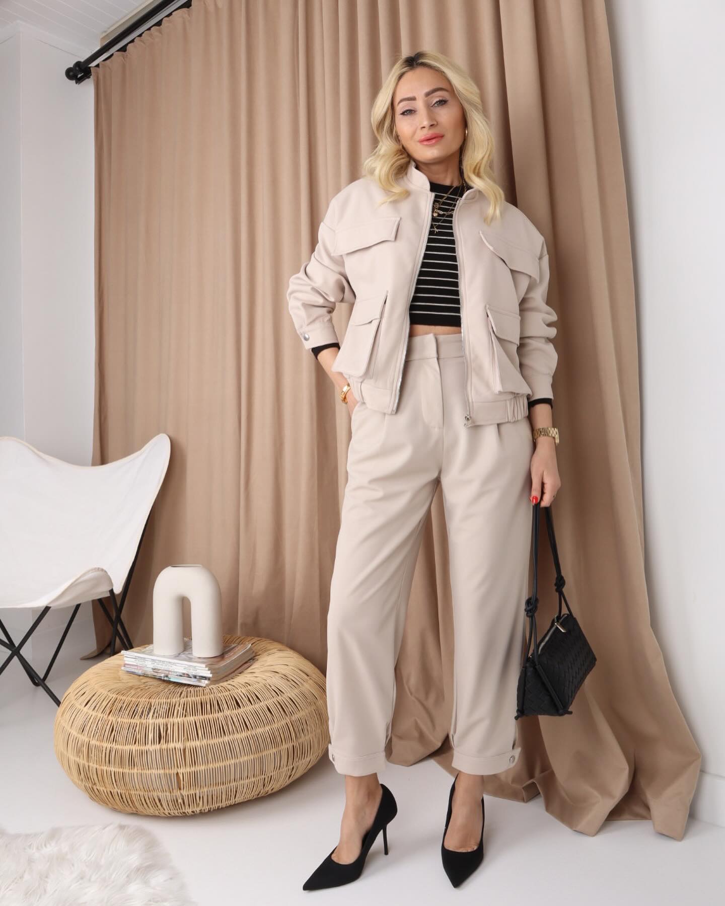 Bomber jacket,mom fit trouser set