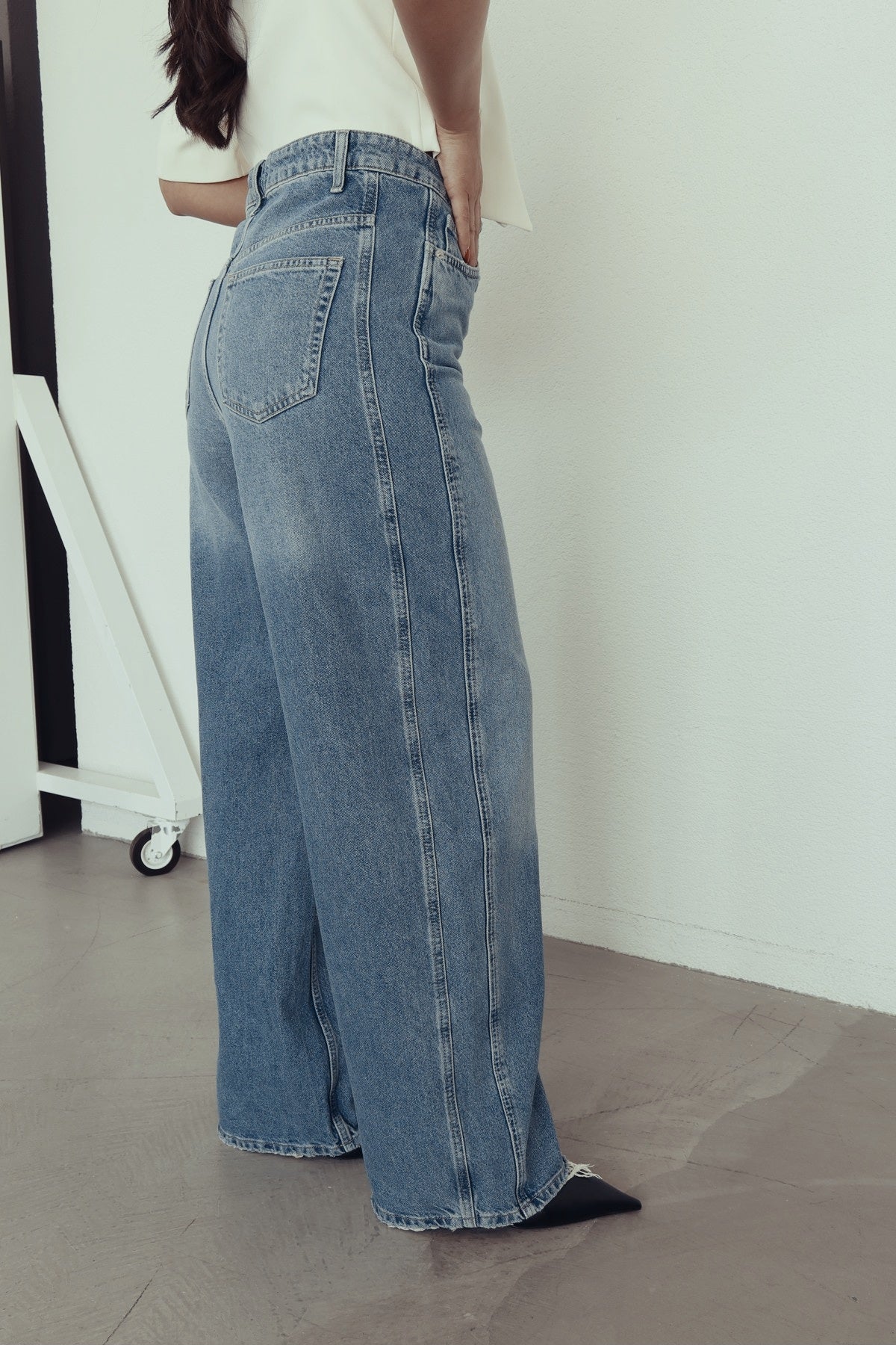 Wideleg Jeans with Laser-Cut Hem