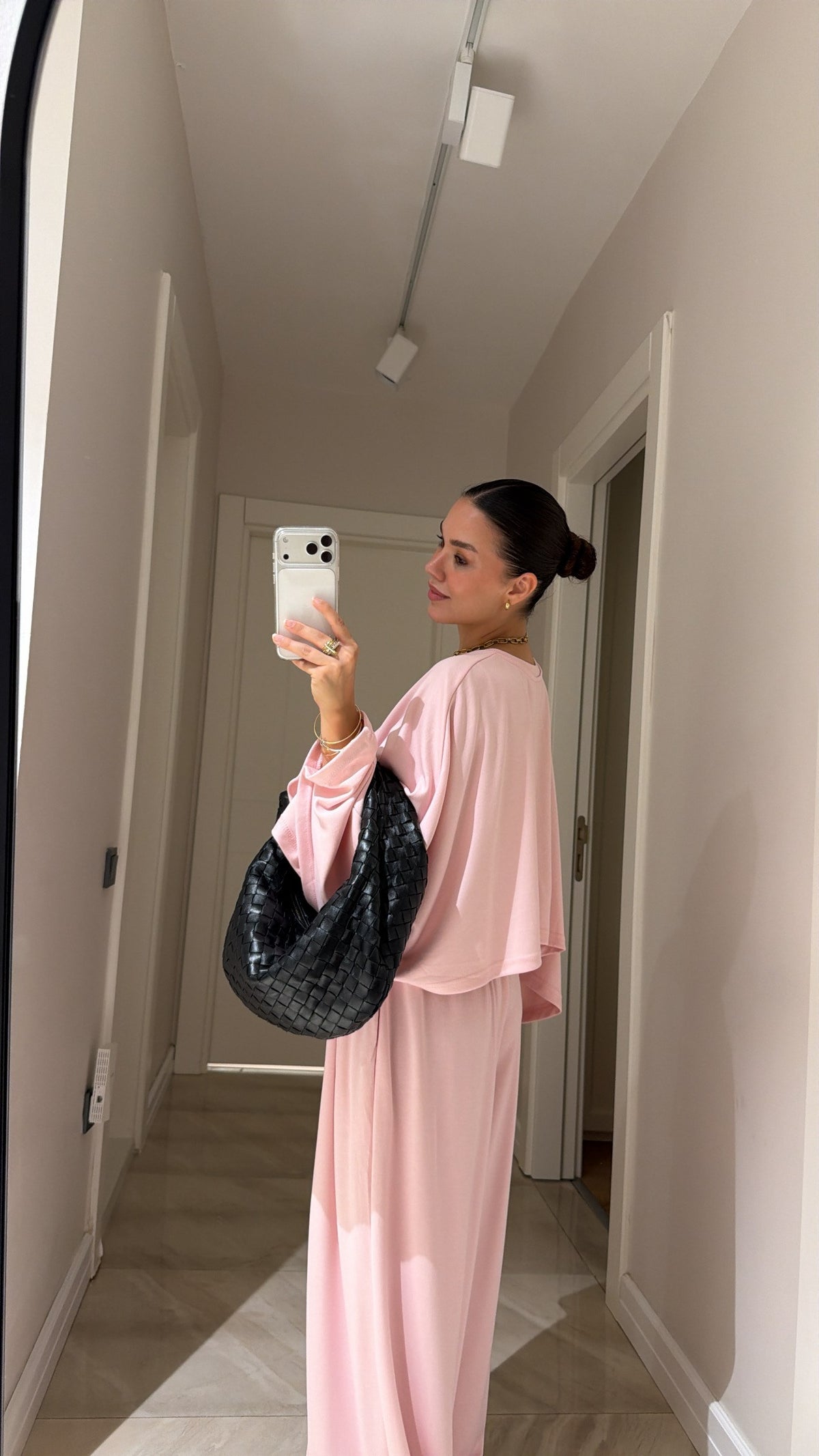 Cropped blouse Batwing Sleeve Detail Trousers Set - Pink