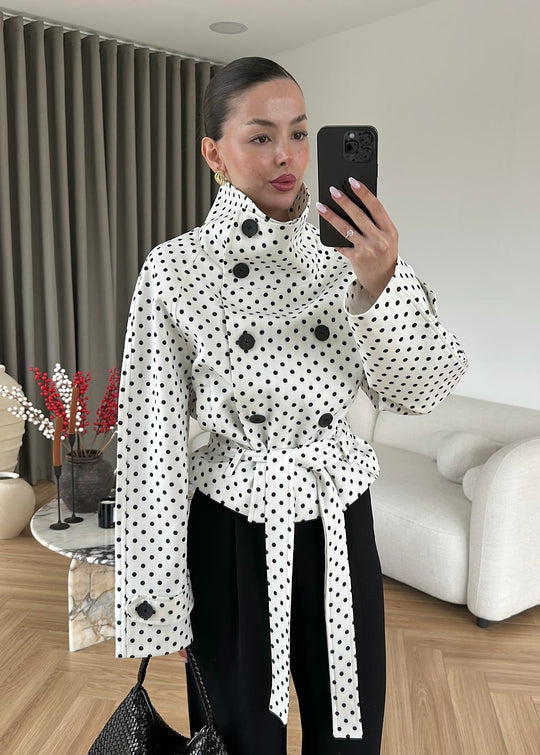STAND COLLAR POLKA DOT TRENCH COAT