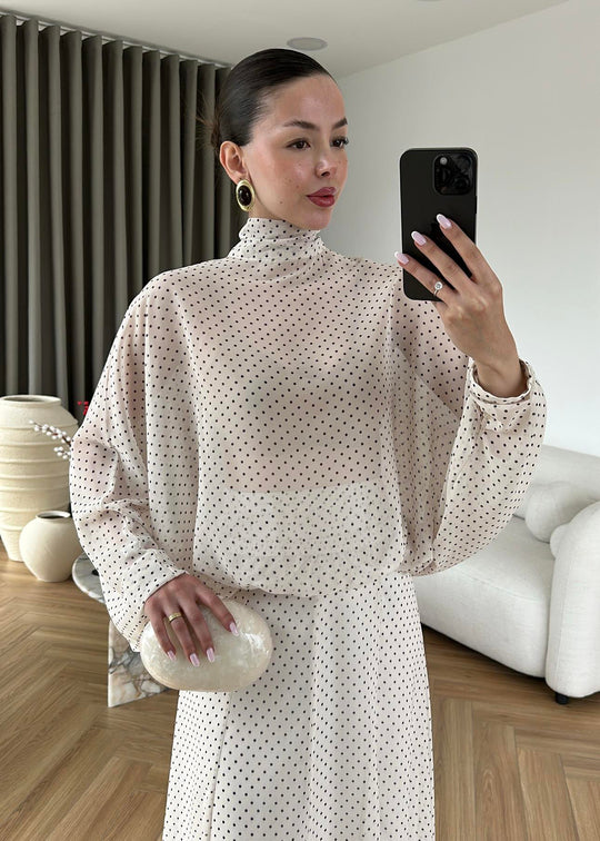 Polka Dot Chiffon Set- ivory