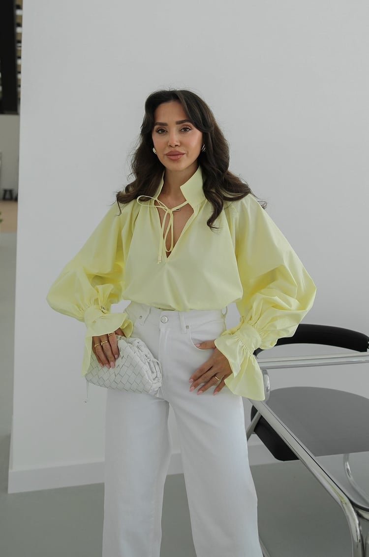 Yellow Shirt with Tie Collar Detail