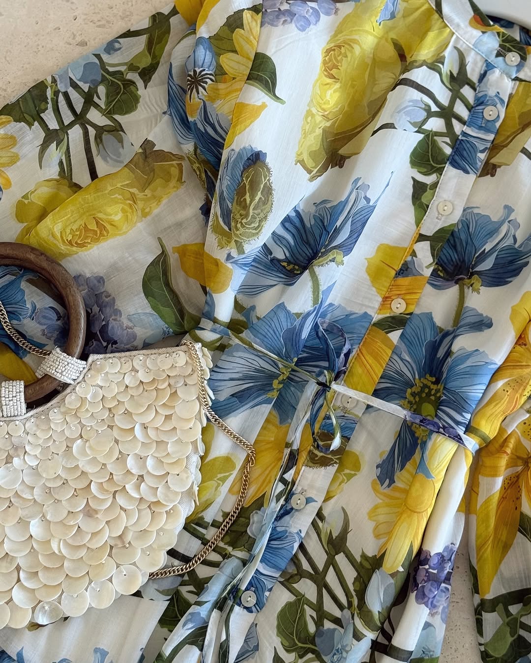 Printed belted voile dress