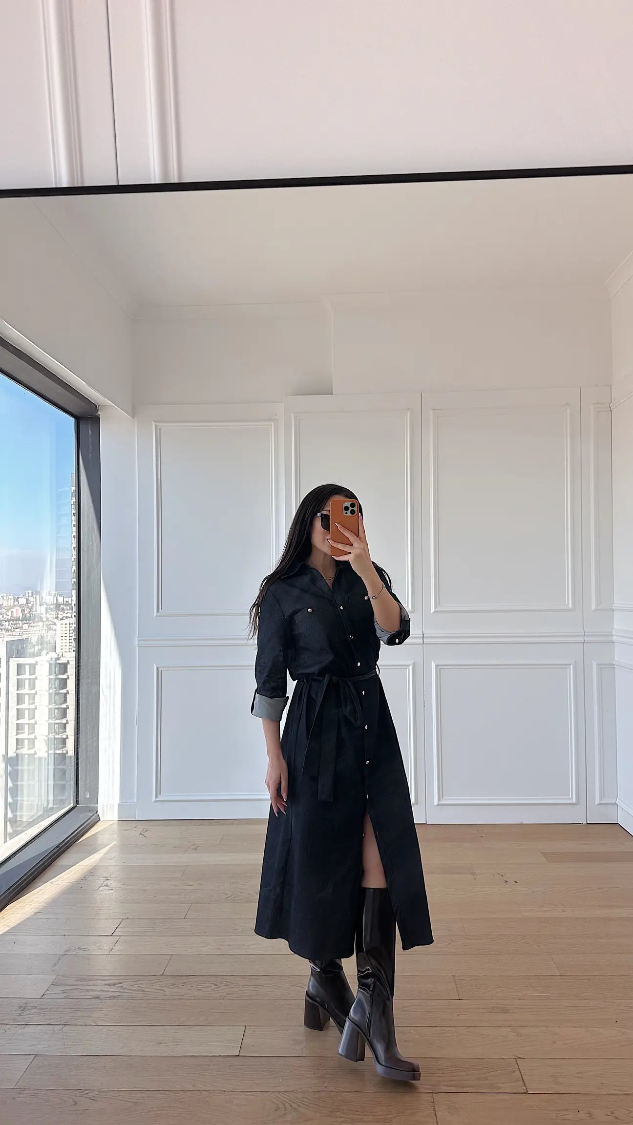 Belted jeans dress