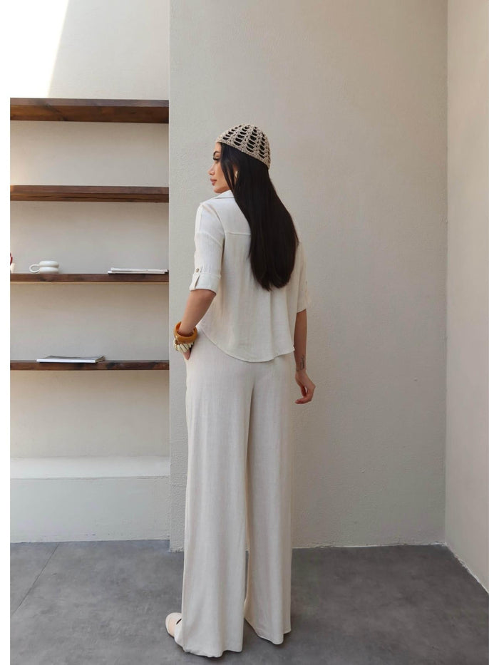 V-Neck Linen Two-Piece Set