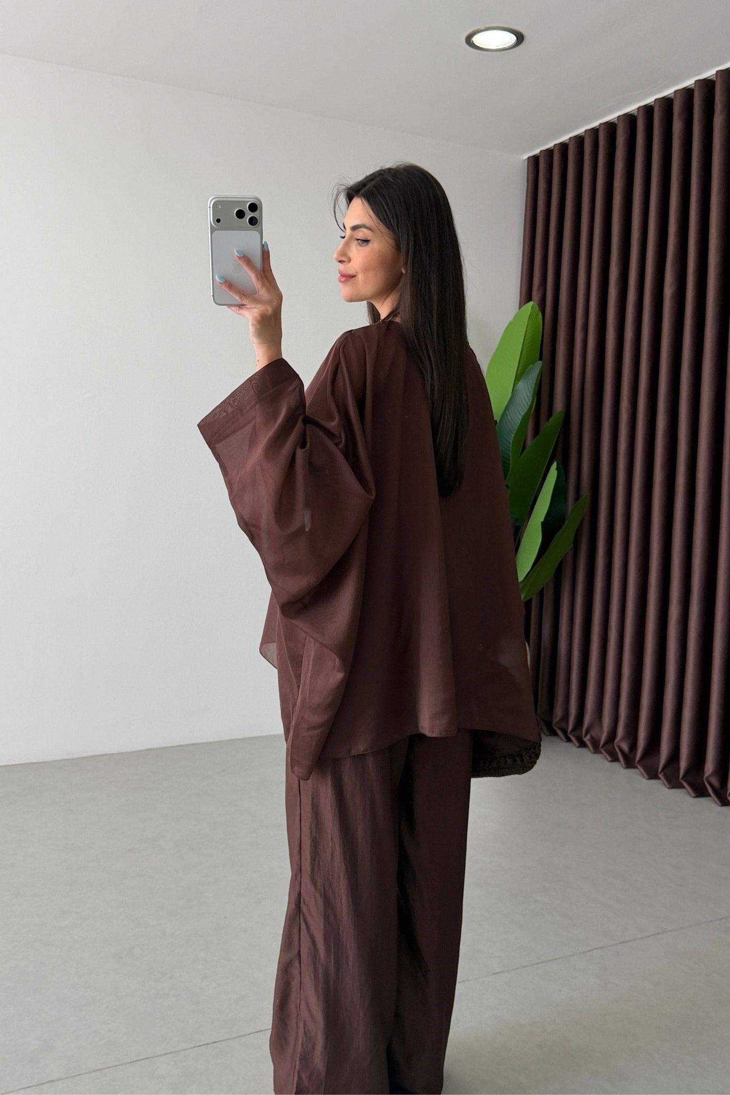 Oversized Batwing Top with Wide-Leg Pants chiffon Set