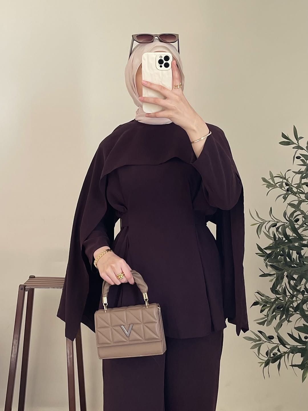Burgundy Cape Style Two-Piece Set