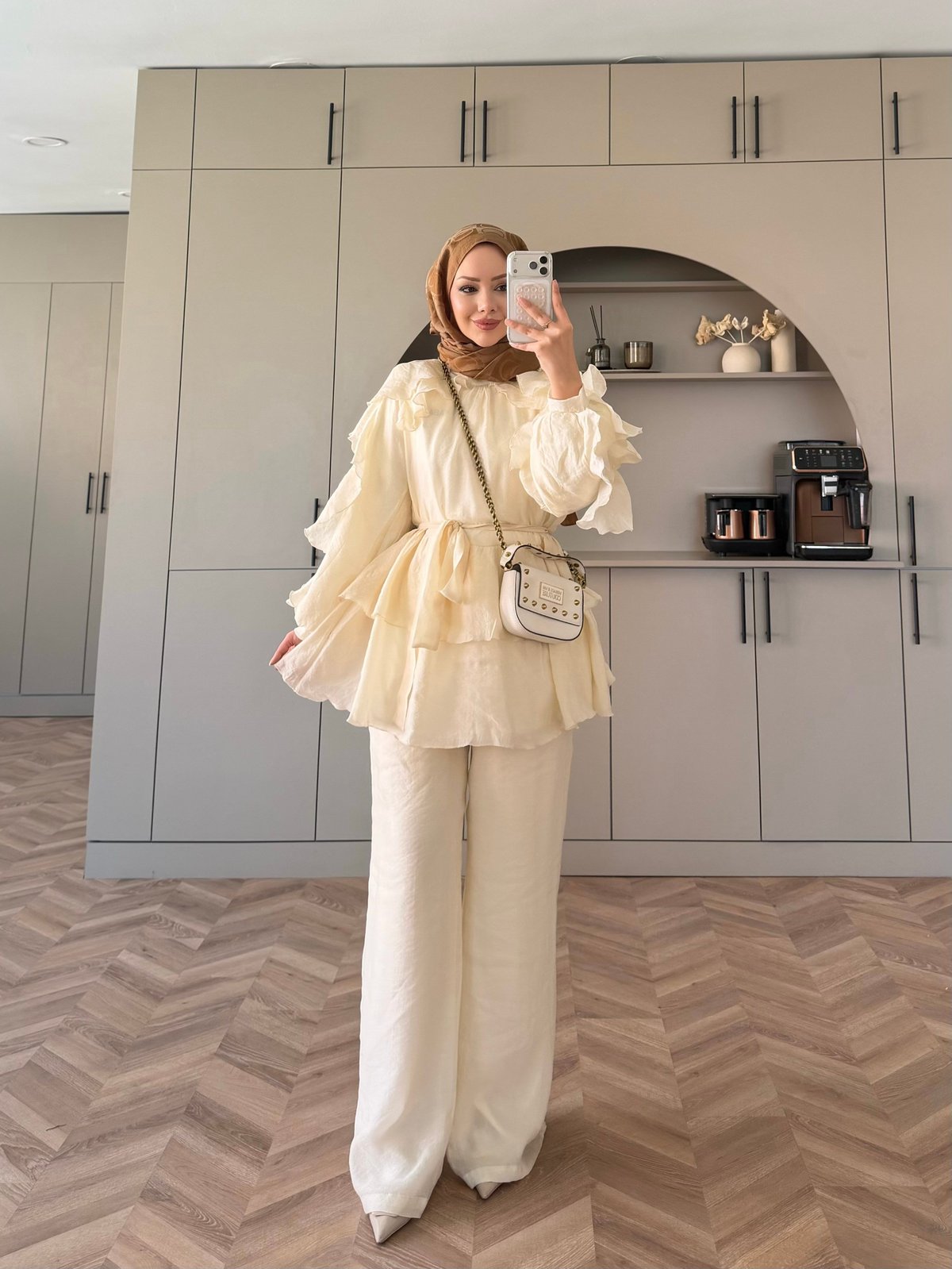 Luna Ruffle Modest Co-ord Set – cream