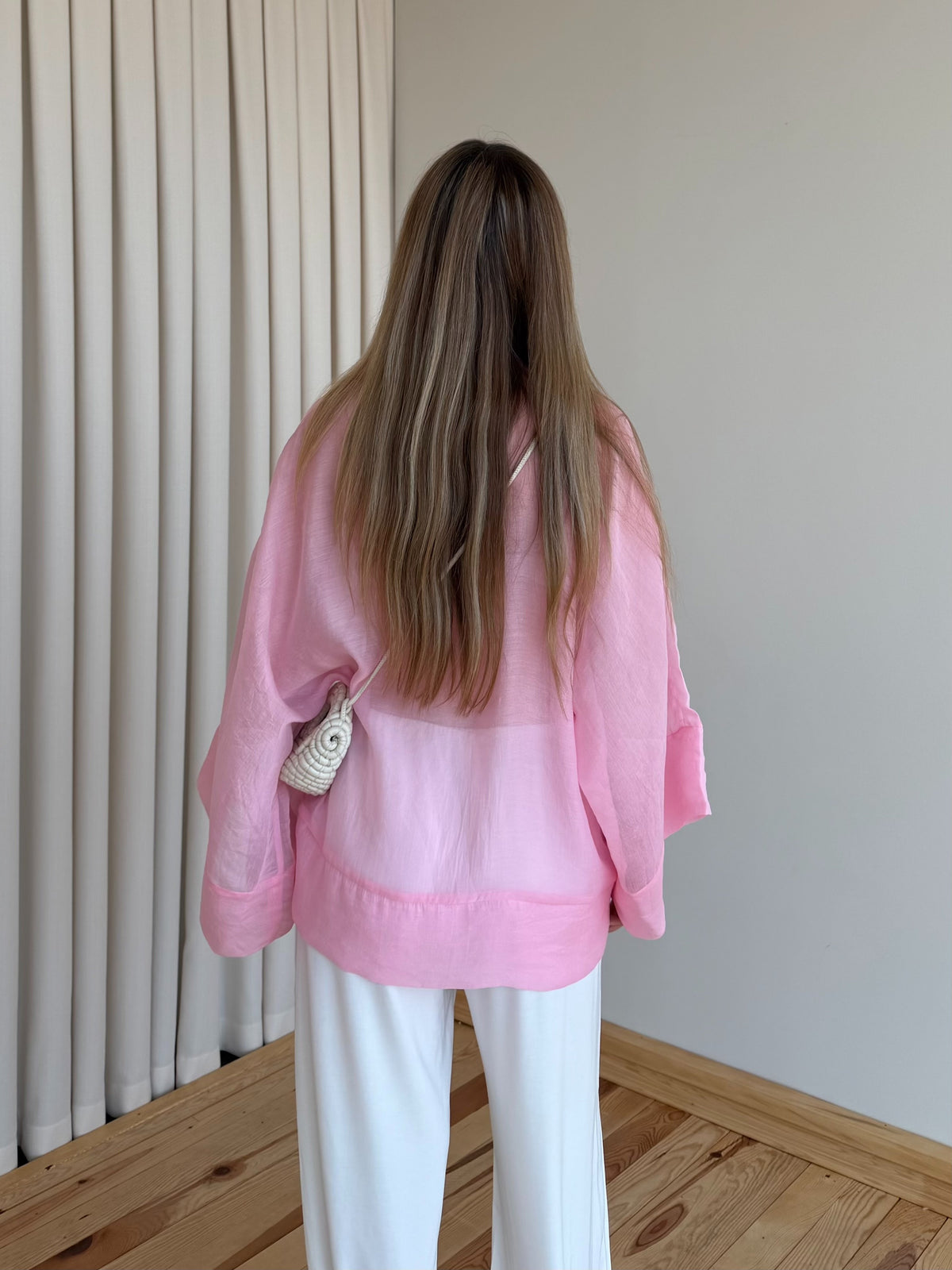 Chinese Buttoned Transparent Shirt - pink