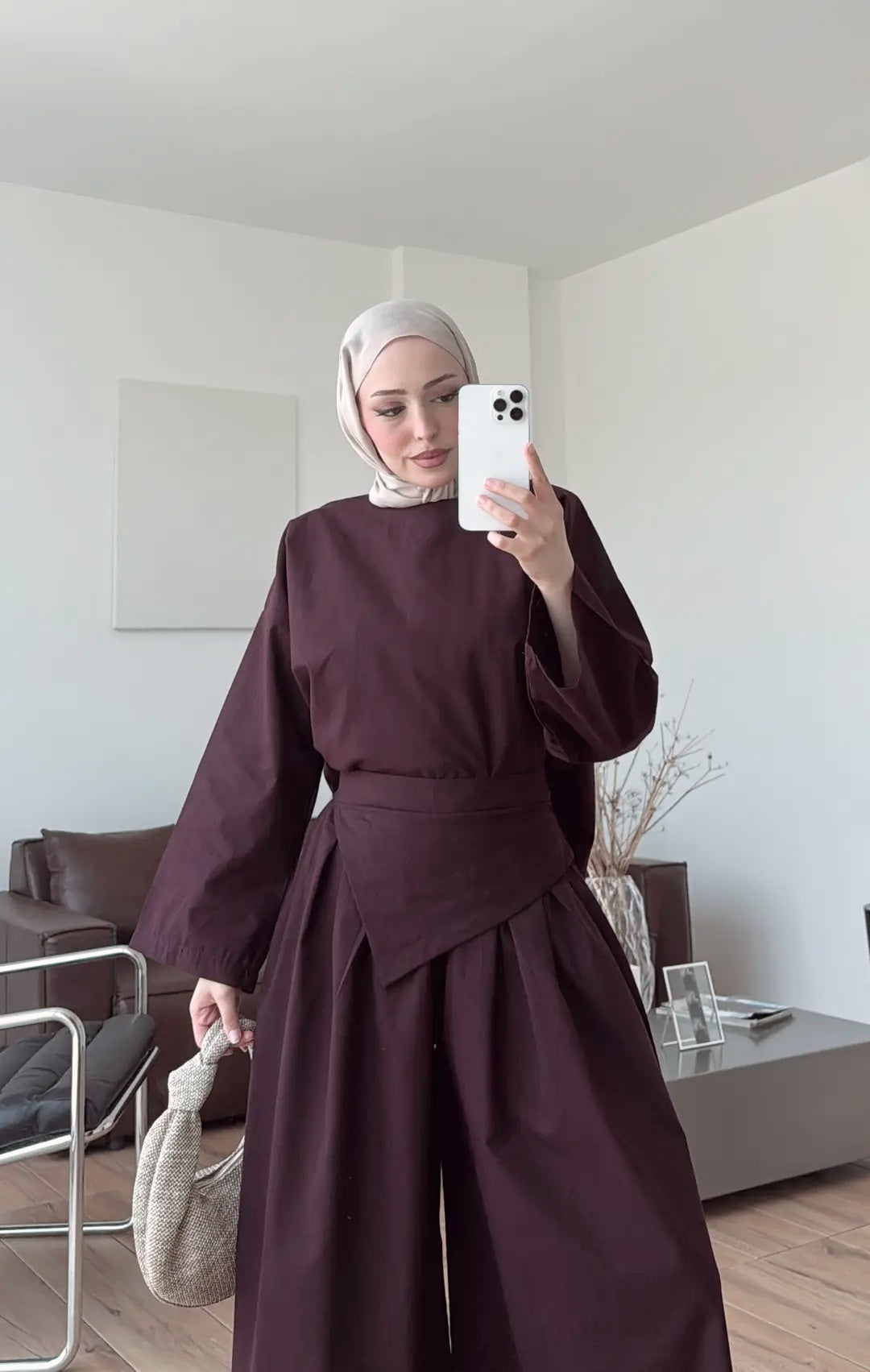 Wide sleeve blouse, Wide-leg trouser with Asymmetric attached Linen Suit