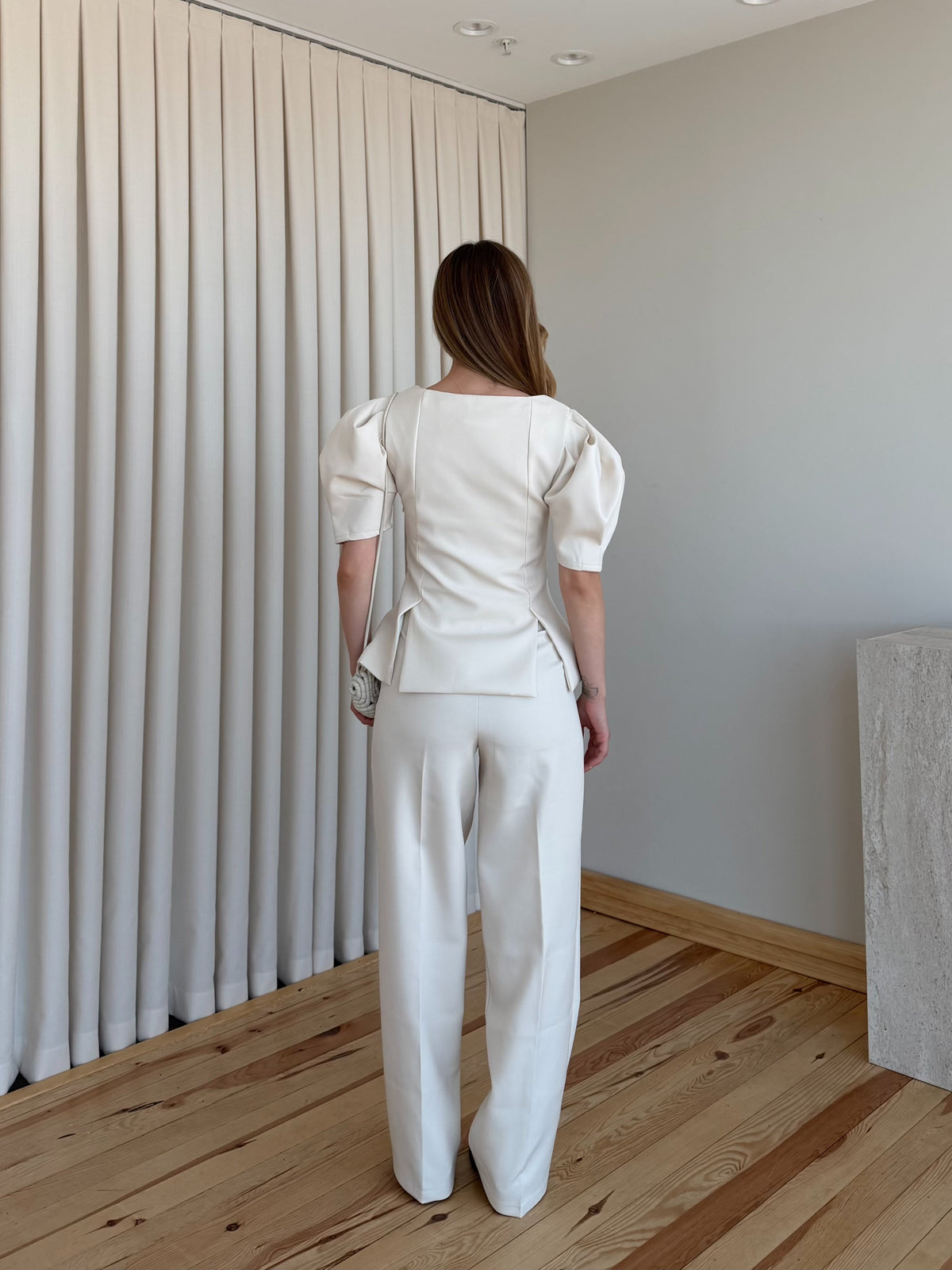 Beige Mateo Balloon Sleeve Blouse and Pants Set